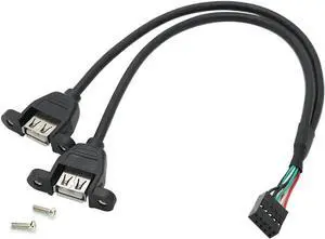 1.64FT Black USB 2.0 Motherboard 9Pin Header Splitter Cable, 1 Internal Header to Dual Panel Mount USB-A Female Ports with Mounting Screws for PC Chassis Front Panel 1.64FT Black USB 2.0 Motherboard 9Pin Header Splitter Cable, 1 Internal Header to Dual Panel Mount USB-A Female Ports with Mounting Screws for PC Chassis Front Panel