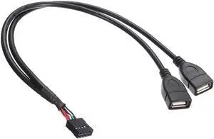 11.81 Inch Motherboard 9Pin USB2.0 Splitter Cable, Single 9Pin Header to Dual USB 2.0 Female Internal Extension Adapter Wire 11.81 Inch Motherboard 9Pin USB2.0 Splitter Cable, Single 9Pin Header to Dual USB 2.0 Female Internal Extension Adapter Wire