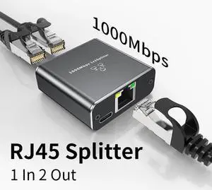 1 In 2 Out Gigabit Ethernet Splitter, RJ45 Female to Female LAN Cable Splitter Adapter, Cat5/5e/6/7/8 Compatible Network Socket Connector for Home Office 1 In 2 Out Gigabit Ethernet Splitter, RJ45 Female to Female LAN Cable Splitter Adapter, Cat5/5e/6/7/8 Compatible Network Socket Connector for Home Office