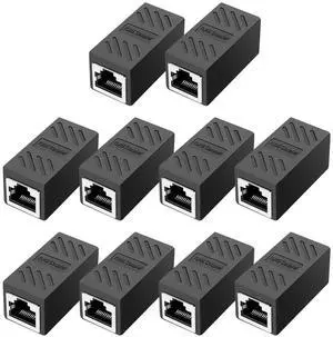 10 Pack Black Shielded RJ45 In-Line Coupler, Female to Female Ethernet Cable Extender, Cat8/Cat7/Cat6/Cat5e/Cat5 Universal LAN Connector Adapter 10 Pack Black Shielded RJ45 In-Line Coupler, Female to Female Ethernet Cable Extender, Cat8/Cat7/Cat6/Cat5e/Cat5 Universal LAN Connector Adapter