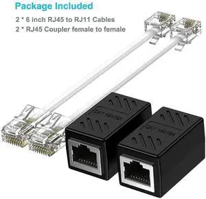 2 Pack RJ45 Female to RJ11 Male Adapter, 8P8C to 6P4C Phone Jack Converter for Landline Telephone Service 2 Pack RJ45 Female to RJ11 Male Adapter, 8P8C to 6P4C Phone Jack Converter for Landline Telephone Service