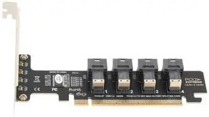PCIe 4.0 x16 to 4-Port U.2 NVMe Expansion Split Card, SFF-8643 SFF-8639 U.2 Adapter Card with Independent LED Activity Indicators for Desktop PC & Server PCIe 4.0 x16 to 4-Port U.2 NVMe Expansion Split Card, SFF-8643 SFF-8639 U.2 Adapter Card with Independent LED Activity Indicators for Desktop PC & Server