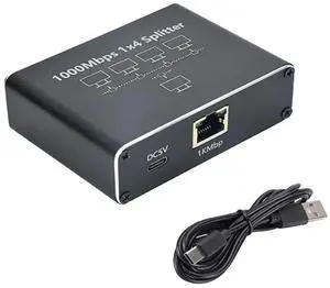 1 to 4 Gigabit RJ45 Ethernet Splitter, 1000Mbps Network Extender Adapter with USB Power Cord, Supports 4 Devices Online Simultaneously, Compatible with Cat5/Cat5e/Cat6/Cat7/Cat8 Cables 1 to 4 Gigabit RJ45 Ethernet Splitter, 1000Mbps Network Extender Adapter with USB Power Cord, Supports 4 Devices Online Simultaneously, Compatible with Cat5/Cat5e/Cat6/Cat7/Cat8 Cables