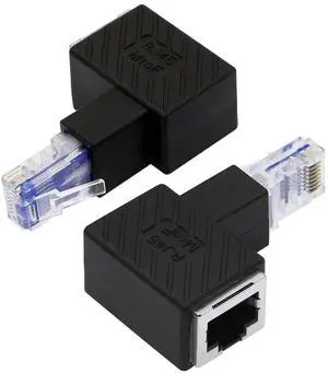 2 Pack 90 Degree Down Angle RJ45 Male to Female Ethernet Adapter, Right Angle 8P8C LAN Connector Compatible with Cat5/Cat5e/Cat6 Cables 2 Pack 90 Degree Down Angle RJ45 Male to Female Ethernet Adapter, Right Angle 8P8C LAN Connector Compatible with Cat5/Cat5e/Cat6 Cables