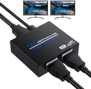 1 in 2 Out Powered HDMI Splitter 4K@30Hz, 1x2 HDMI Duplicate Mirror Adapter for Dual Monitors, Compatible with PS5/PS4/Xbox/Fire Stick/Blu-Ray/HDTV 1 in 2 Out Powered HDMI Splitter 4K@30Hz, 1x2 HDMI Duplicate Mirror Adapter for Dual Monitors, Compatible with PS5/PS4/Xbox/Fire Stick/Blu-Ray/HDTV