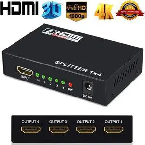 1 in 4 Out Powered HDMI Splitter 1x4, HDMI V1.4 Splitter Box with Power Adapter, Support 4K@30Hz 1080P Full HD & 3D Video for Synchronous Mirror Display 1 in 4 Out Powered HDMI Splitter 1x4, HDMI V1.4 Splitter Box with Power Adapter, Support 4K@30Hz 1080P Full HD & 3D Video for Synchronous Mirror Display