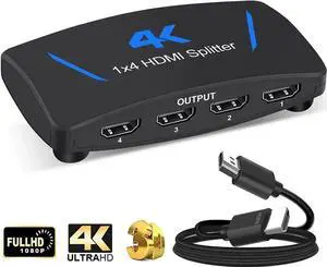 1 in 4 Out Powered 4K HDMI Splitter, 1x4 Mirror Screen Distributor Support 4Kx2K@30Hz 3D, Duplicate 1 Single Source to 4 Displays for PS5 Roku TV Box PC HDTV Projector 1 in 4 Out Powered 4K HDMI Splitter, 1x4 Mirror Screen Distributor Support 4Kx2K@30Hz 3D, Duplicate 1 Single Source to 4 Displays for PS5 Roku TV Box PC HDTV Projector