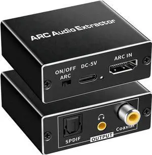 HDMI ARC Audio Extractor Adapter, 192KHz ARC Audio Return Channel Converter, Extract TV ARC Sound to Toslink Optical + Coaxial + 3.5mm Analog Stereo Output HDMI ARC Audio Extractor Adapter, 192KHz ARC Audio Return Channel Converter, Extract TV ARC Sound to Toslink Optical + Coaxial + 3.5mm Analog Stereo Output