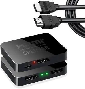 1 in 2 Out HDMI Splitter with 5FT HDMI Cable, 4K UHD Mirror Display Splitter Duplicates Single Source to Two Monitors Simultaneously 1 in 2 Out HDMI Splitter with 5FT HDMI Cable, 4K UHD Mirror Display Splitter Duplicates Single Source to Two Monitors Simultaneously