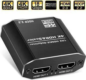 1 in 2 Out HDMI Splitter 1x2 with 4 Adjustable EDID Modes, HDMI 2.0b 4K@60Hz Dual Monitor Splitter, Supports HDCP2.2, RGB 4:4:4, 3D & Full HD 1080P for Gaming & Office Display 1 in 2 Out HDMI Splitter 1x2 with 4 Adjustable EDID Modes, HDMI 2.0b 4K@60Hz Dual Monitor Splitter, Supports HDCP2.2, RGB 4:4:4, 3D & Full HD 1080P for Gaming & Office Display