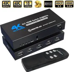 4 Port HDMI Switch 4 in 1 Out 4K@60Hz with IR Remote Control HDMI Selector Hub Support 3D HDCP2.2 for PS4 Xbox Fire TV Apple TV STB DVD Roku 4 Port HDMI Switch 4 in 1 Out 4K@60Hz with IR Remote Control HDMI Selector Hub Support 3D HDCP2.2 for PS4 Xbox Fire TV Apple TV STB DVD Roku