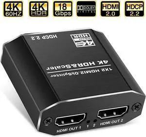 HDMI 2.0b 1 in 2 Out Splitter with 4 EDID Modes 4K@60Hz RGB 4:4:4 HDCP 2.2 Mirror Splitter for Dual Monitors Support 1080P 3D HDMI 2.0b 1 in 2 Out Splitter with 4 EDID Modes 4K@60Hz RGB 4:4:4 HDCP 2.2 Mirror Splitter for Dual Monitors Support 1080P 3D