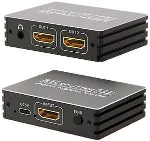 HDMI 2.1 1 in 2 Out Powered Splitter with 3.5mm Audio Extractor, 48Gbps 8K@60Hz 4K@120Hz Mirror Dual Monitor Splitter, EDID HDCP2.3 Dolby Vision HDR10+ 3D for PS5 SkyQ Xbox NVIDIA AMD Switch HDMI 2.1 1 in 2 Out Powered Splitter with 3.5mm Audio Extractor, 48Gbps 8K@60Hz 4K@120Hz Mirror Dual Monitor Splitter, EDID HDCP2.3 Dolby Vision HDR10+ 3D for PS5 SkyQ Xbox NVIDIA AMD Switch