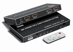 2x2 HDMI 2.1 Matrix Switch with IR Remote Control, 2 In 2 Out 8K@60Hz 4K@120Hz Video Splitter Converter HDCP2.3 HDR10 HDR10+ 3D 2x2 HDMI 2.1 Matrix Switch with IR Remote Control, 2 In 2 Out 8K@60Hz 4K@120Hz Video Splitter Converter HDCP2.3 HDR10 HDR10+ 3D