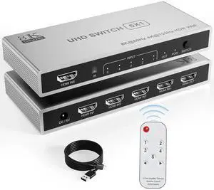5 In 1 Out HDMI 2.1 Switch Box with IR Remote, 8K@60Hz 4K@120Hz 5-Port HDMI Port Expander Selector Support HDR CEC 3D HDCP2.3 for Game Consoles TV Streaming Stick 5 In 1 Out HDMI 2.1 Switch Box with IR Remote, 8K@60Hz 4K@120Hz 5-Port HDMI Port Expander Selector Support HDR CEC 3D HDCP2.3 for Game Consoles TV Streaming Stick