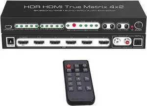 4 In 2 Out HDMI 2.1 8K Matrix Switch Splitter, 4×2 HDR Video Matrix with IR Remote, 8K@60Hz 4K@120Hz CEC ARC Audio Extractor, SPDIF 5.1CH + RCA Stereo L/R Output HDCP2.3 4 In 2 Out HDMI 2.1 8K Matrix Switch Splitter, 4×2 HDR Video Matrix with IR Remote, 8K@60Hz 4K@120Hz CEC ARC Audio Extractor, SPDIF 5.1CH + RCA Stereo L/R Output HDCP2.3