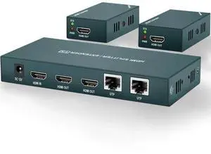 1 In 2 Out HDMI Over IP Extender Splitter, 50m/165ft Transmission via CAT5e CAT6 CAT7 Cable, 1080P@60Hz 3D Support Dual HDMI Loop Output Distributor 1 In 2 Out HDMI Over IP Extender Splitter, 50m/165ft Transmission via CAT5e CAT6 CAT7 Cable, 1080P@60Hz 3D Support Dual HDMI Loop Output Distributor