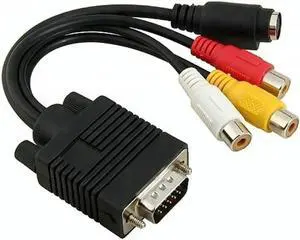 VGA Male to S-Video & 3 RCA Female Composite AV Converter Cable, VGA to RCA Video Adapter Cord for PC Laptop TV Projector Black VGA Male to S-Video & 3 RCA Female Composite AV Converter Cable, VGA to RCA Video Adapter Cord for PC Laptop TV Projector Black