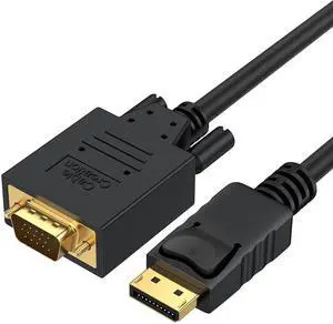 6FT Gold-Plated DisplayPort Male to VGA Male Cable, 1080P@60Hz Unidirectional DP to VGA Cord for Laptop PC TV Projector Black 6FT Gold-Plated DisplayPort Male to VGA Male Cable, 1080P@60Hz Unidirectional DP to VGA Cord for Laptop PC TV Projector Black