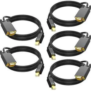 5 Pack 6FT Mini DP to VGA Cable, Thunderbolt 2 Compatible Mini DisplayPort Male to VGA Female Cord for MacBooks Surface iMac Monitor Projector 5 Pack 6FT Mini DP to VGA Cable, Thunderbolt 2 Compatible Mini DisplayPort Male to VGA Female Cord for MacBooks Surface iMac Monitor Projector