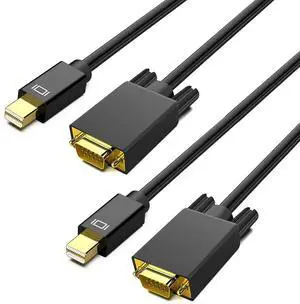 2 Pack 6FT Mini DP to VGA Cable, Thunderbolt 2 Compatible Mini DisplayPort Male to VGA Female Cord for MacBook Surface iMac Monitor Projector 2 Pack 6FT Mini DP to VGA Cable, Thunderbolt 2 Compatible Mini DisplayPort Male to VGA Female Cord for MacBook Surface iMac Monitor Projector