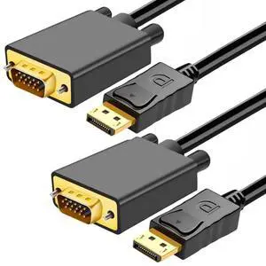 2 Pack 6FT DisplayPort to VGA Cable, 1080P@60Hz DP Male to VGA Female Video Cord for Laptop PC to VGA Monitor Projector, Unidirectional Only 2 Pack 6FT DisplayPort to VGA Cable, 1080P@60Hz DP Male to VGA Female Video Cord for Laptop PC to VGA Monitor Projector, Unidirectional Only
