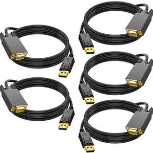 5 Pack 6FT DisplayPort to VGA Cable, DP to VGA 1080P@60Hz Video Cord for PC Laptop to Monitor Projector, Unidirectional Only 5 Pack 6FT DisplayPort to VGA Cable, DP to VGA 1080P@60Hz Video Cord for PC Laptop to Monitor Projector, Unidirectional Only