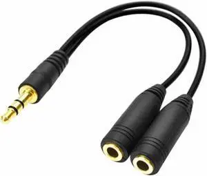 3.5mm Male to Dual Female Y Audio Splitter Cable, Stereo Headphone & Mic Sharing Adapter Cord (1PC) 3.5mm Male to Dual Female Y Audio Splitter Cable, Stereo Headphone & Mic Sharing Adapter Cord (1PC)