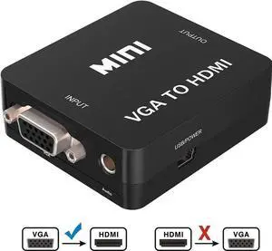Mini Black VGA to HDMI 1080P Audio Video Converter Adapter, with Micro USB Power & 3.5mm Audio Cable, Compatible PC Laptop DVD Mini Black VGA to HDMI 1080P Audio Video Converter Adapter, with Micro USB Power & 3.5mm Audio Cable, Compatible PC Laptop DVD