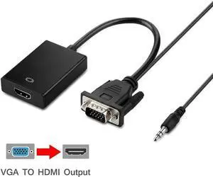 Aluminum Housing Active VGA Male to HDMI Female Converter with 3.5mm Audio Cable & Micro USB Power Cord, 1080P VGA to HDMI Adapter for Laptop Tablet Camera DVD HDTV Monitor Aluminum Housing Active VGA Male to HDMI Female Converter with 3.5mm Audio Cable & Micro USB Power Cord, 1080P VGA to HDMI Adapter for Laptop Tablet Camera DVD HDTV Monitor