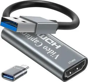 Silver 4K HDMI to USB 3.0 Video Capture Card, 1080P@60Hz Audio Video Grabber for Game Streaming, Live Broadcast, Teaching & Video Conference Silver 4K HDMI to USB 3.0 Video Capture Card, 1080P@60Hz Audio Video Grabber for Game Streaming, Live Broadcast, Teaching & Video Conference