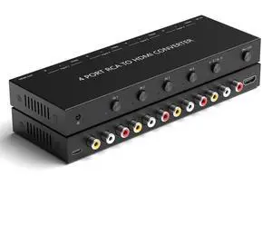4-Port RCA CVBS AV to HDMI Converter Switch 1080P/720P, 4 in 1 Composite AV Adapter with Remote, 4:3 & 16:9 Aspect Ratio Adjustable for Retro Game Consoles VHS VCR DVD Camera 4-Port RCA CVBS AV to HDMI Converter Switch 1080P/720P, 4 in 1 Composite AV Adapter with Remote, 4:3 & 16:9 Aspect Ratio Adjustable for Retro Game Consoles VHS VCR DVD Camera