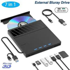 7 in 1 External 3D Blu Ray Burner USB3.0 Type-C Optical Drive with 4 USB-A Ports SD TF Card Reader, Supports 50G BD Disc Writing Compatible with Windows Linux Mac OS Laptop Desktop PC 7 in 1 External 3D Blu Ray Burner USB3.0 Type-C Optical Drive with 4 USB-A Ports SD TF Card Reader, Supports 50G BD Disc Writing Compatible with Windows Linux Mac OS Laptop Desktop PC
