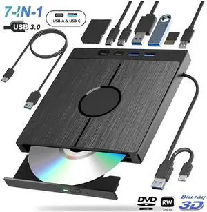 7 in 1 Multifunctional External Blu Ray Burner USB3.0 Type-C Optical Drive with SD TF Card Reader, Supports 100G BDXL Disc Read Write Compatible with Windows XP/7/8/10/11 Mac OS Laptop Desktop PC 7 in 1 Multifunctional External Blu Ray Burner USB3.0 Type-C Optical Drive with SD TF Card Reader, Supports 100G BDXL Disc Read Write Compatible with Windows XP/7/8/10/11 Mac OS Laptop Desktop PC