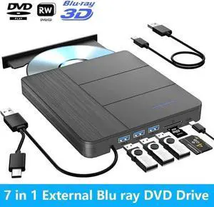 7-in-1 Multifunctional External Blu Ray Burner with 4 USB Ports & SD TF Card Reader, Supports 100G BDXL Disc Read Write, USB3.0 Type-C Optical Drive Compatible with Windows XP/7/8/10/11 Linux Mac OS L 7-in-1 Multifunctional External Blu Ray Burner with 4 USB Ports & SD TF Card Reader, Supports 100G BDXL Disc Read Write, USB3.0 Type-C Optical Drive Compatible with Windows XP/7/8/10/11 Linux Mac OS L