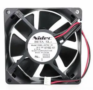 Nidec D08A-24TS2 01 8025 DC 24V 0.23A 2-Wire Axial Cooling Fan for Industrial Inverter Nidec D08A-24TS2 01 8025 DC 24V 0.23A 2-Wire Axial Cooling Fan for Industrial Inverter