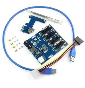 PCIe x1 to 4 PCIe x1 Slots Riser Card, Mini ITX External 4-Port PCIe Port Multiplier Adapter PCIe x1 to 4 PCIe x1 Slots Riser Card, Mini ITX External 4-Port PCIe Port Multiplier Adapter