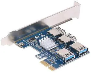 PCIe x1 to 4 PCIe x16 Slots Mining Riser Card, External 4-Port PCIe Multiplier Card USB 3.0 Powered for Bitcoin Mining Rig PCIe x1 to 4 PCIe x16 Slots Mining Riser Card, External 4-Port PCIe Multiplier Card USB 3.0 Powered for Bitcoin Mining Rig