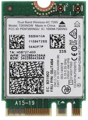NGFF M.2 AC7265 WiFi Card, Dual Band 2.4G+5GHz Wireless Adapter with Bluetooth, 802.11 a/b/g/n/ac Standard NGFF M.2 AC7265 WiFi Card, Dual Band 2.4G+5GHz Wireless Adapter with Bluetooth, 802.11 a/b/g/n/ac Standard