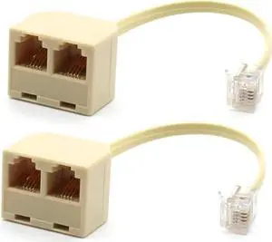 2 Pack RJ11 6P4C Telephone Splitter, 1 Male to 2 Female Landline Phone Line Adapter Separator Cord for Home Office Phones Fax Modems 2 Pack RJ11 6P4C Telephone Splitter, 1 Male to 2 Female Landline Phone Line Adapter Separator Cord for Home Office Phones Fax Modems
