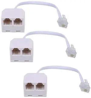 3 Pack RJ11 6P4C 2-Way Telephone Splitter, 1 Male to Dual Female Landline Phone Jack Separator Adapter for Phones & Fax Machines 3 Pack RJ11 6P4C 2-Way Telephone Splitter, 1 Male to Dual Female Landline Phone Jack Separator Adapter for Phones & Fax Machines