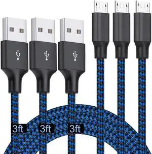 3 Pack Blue 3FT Nylon Braided Micro USB Cables, High Speed Charging & Data Sync Cord Compatible with Samsung Galaxy LG Android Tablets 3 Pack Blue 3FT Nylon Braided Micro USB Cables, High Speed Charging & Data Sync Cord Compatible with Samsung Galaxy LG Android Tablets