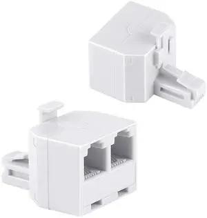2 Pack White RJ11 Duplex Wall Jack Splitter, 1 Male to Dual Female 2-Way Landline Phone Modular Adapter for Phones, Fax & Cordless Phones 2 Pack White RJ11 Duplex Wall Jack Splitter, 1 Male to Dual Female 2-Way Landline Phone Modular Adapter for Phones, Fax & Cordless Phones