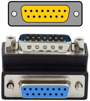 90 Degree Up Angled DB15 Male to Female D-SUB Adapter, 15Pin RS232 Serial Right Angle Extension Coupler 90 Degree Up Angled DB15 Male to Female D-SUB Adapter, 15Pin RS232 Serial Right Angle Extension Coupler