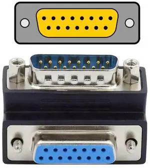 90 Degree Down Angled DB15 Male to Female D-SUB Coupler, 15Pin RS232 Serial Right Angle Extension Adapter 90 Degree Down Angled DB15 Male to Female D-SUB Coupler, 15Pin RS232 Serial Right Angle Extension Adapter