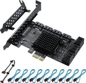 10 Port PCIe X1 SATA 3.0 Expansion Card with ASM1166 Chip, 6Gbps Non-RAID SATA Controller Adapter, Low Profile Bracket & 10 SATA Cables Included 10 Port PCIe X1 SATA 3.0 Expansion Card with ASM1166 Chip, 6Gbps Non-RAID SATA Controller Adapter, Low Profile Bracket & 10 SATA Cables Included