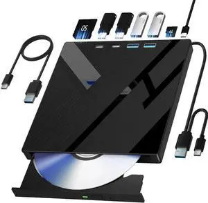 7 in 1 USB 3.0 Type-C Portable External CD DVD RW Burner Optical Drive with SD TF Card Reader for Laptop Desktop Windows Linux 7 in 1 USB 3.0 Type-C Portable External CD DVD RW Burner Optical Drive with SD TF Card Reader for Laptop Desktop Windows Linux