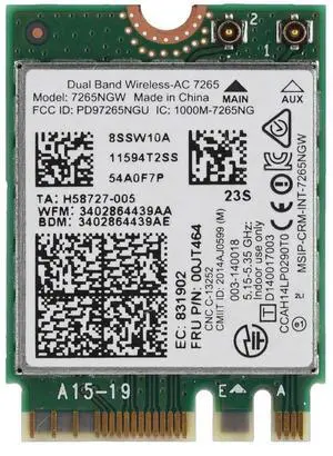 Intel AC7265 NGFF M.2 WiFi Card, Dual Band 2.4G/5GHz 802.11ac Wireless Network Adapter with Built-in Bluetooth Intel AC7265 NGFF M.2 WiFi Card, Dual Band 2.4G/5GHz 802.11ac Wireless Network Adapter with Built-in Bluetooth