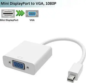 White Active Mini DP to VGA Adapter, Thunderbolt Mini DisplayPort to VGA Converter, Supports 1080P & 1920×1200 Resolution White Active Mini DP to VGA Adapter, Thunderbolt Mini DisplayPort to VGA Converter, Supports 1080P & 1920×1200 Resolution