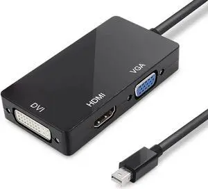 Black 3-in-1 Mini DP Multiport Adapter, Thunderbolt Mini DisplayPort to HDMI DVI VGA Converter, Max 1080P Full HD Resolution Black 3-in-1 Mini DP Multiport Adapter, Thunderbolt Mini DisplayPort to HDMI DVI VGA Converter, Max 1080P Full HD Resolution